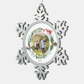 美しい赤と緑の水の色クリスマスフォト スノーフレークピューターオーナメント (右)