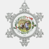 美しい赤と緑の水の色クリスマスフォト スノーフレークピューターオーナメント (正面)