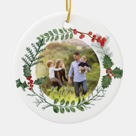 美しい赤と緑の水の色クリスマスフォト セラミックオーナメント