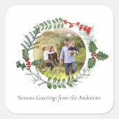 美しい赤と緑の水の色クリスマスリース スクエアシール (正面)