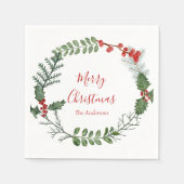 美しい赤と緑の水の色クリスマスリース スタンダードカクテルナプキン (正面)