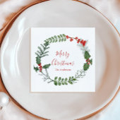 美しい赤と緑の水の色クリスマスリース スタンダードカクテルナプキン