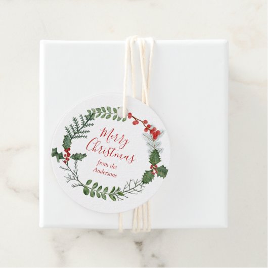 美しい赤と緑の水の色クリスマスリース フェイバータグ (インサイチュ)