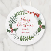 美しい赤と緑の水の色クリスマスリース フェイバータグ (正面)