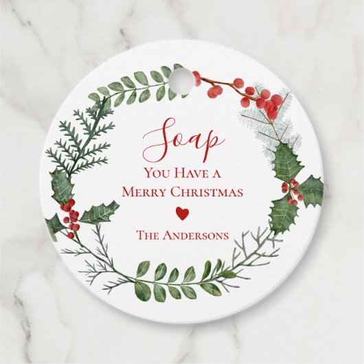 美しい赤と緑の水の色クリスマスリース フェイバータグ (正面)