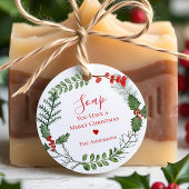 美しい赤と緑の水の色クリスマスリース フェイバータグ