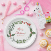 美しい赤と緑の水の色クリスマスリース ペーパープレート (パーティー)