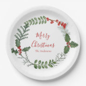 美しい赤と緑の水の色クリスマスリース ペーパープレート (正面)