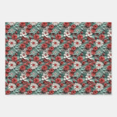 美しい赤と緑の3Dポインセチア ラッピングペーパーシート (正面2)