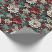 美しい赤と緑の3Dポインセチア ラッピングペーパー (角)
