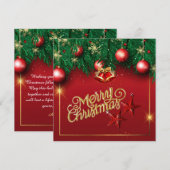 美しい赤と金のクリスマスウィッシングカード 招待状 (正面/裏面)