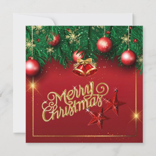 美しい赤と金のクリスマスウィッシングカード 招待状 (正面)