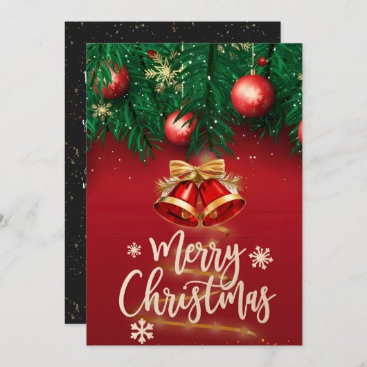美しい赤と金のクリスマスグリーティング シーズンカード (正面/裏面)