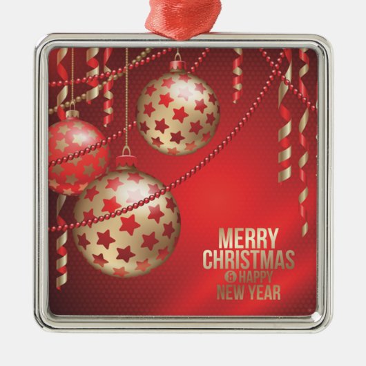 美しい赤と金のクリスマスボール メタルオーナメント (正面)