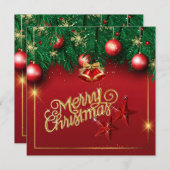 美しい赤と金のクリスマス ウィッシュ カード (正面/裏面)