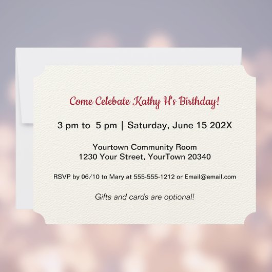 美しい赤と金ゴールドヘレニウム誕生日パーティー 招待状