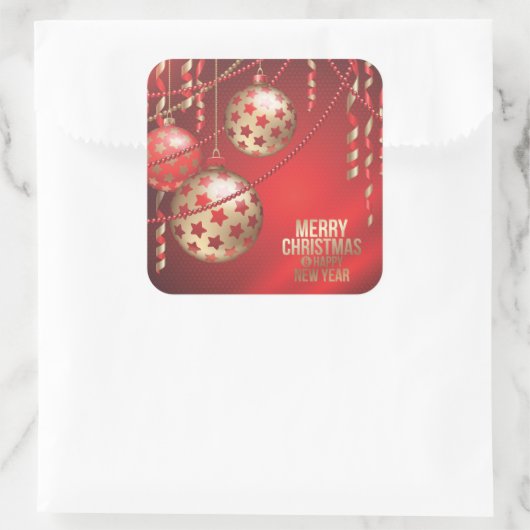 美しい赤と金色のクリスマスボール広場 スクエアシール (バッグ)