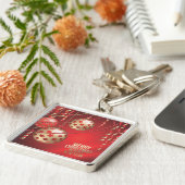 美しい赤と金色のクリスマスボール キーホルダー (側面)