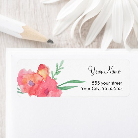 美しい赤と黄色の花水の色のデザイン ラベル (インサイチュ)