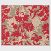 美しい赤と黄褐色のダマスク ラッピングペーパー (フラット)