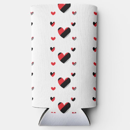 美しい赤と黒のハートパターン スリム缶クーラー (正面)