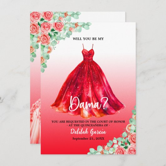 美しい赤のキンセアニエラ ダマの提案 招待状 (正面/裏面)