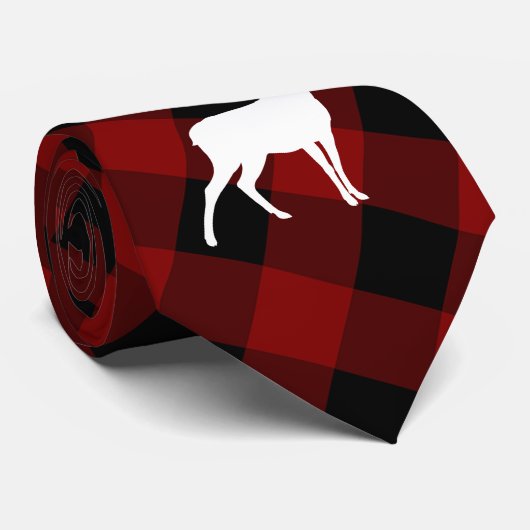 美しい赤のバフロー柄と鹿のクリスマス ネクタイ (ロール)