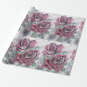 美しい赤のバラとインクの水の色絵画の ラッピングペーパー (アンロールド)