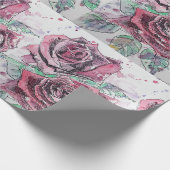 美しい赤のバラとインクの水の色絵画の ラッピングペーパー (角)