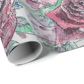 美しい赤のバラとインクの水の色絵画の ラッピングペーパー (ロールコーナー)