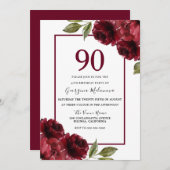 美しい赤のバラエレガントス90th誕生日パーティー 招待状 (正面/裏面)
