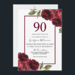 美しい赤のバラエレガントス90th誕生日パーティー 招待状<br><div class="desc">Beautiful Red Roses 90th Birthday Party Invitationニッチとネストストアのマッチングコレクションを参照</div>