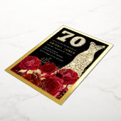 美しい赤のバラ金ゴールドガウン70th誕生日パーティー 箔招待状 (回転した状態)