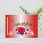 美しい赤のフローラデザインおめでとう 招待状 (スタンド正面)