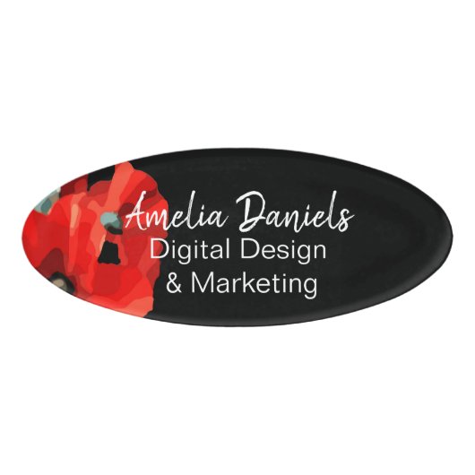 美しい赤のポピーIDバッジ 名札 (正面)