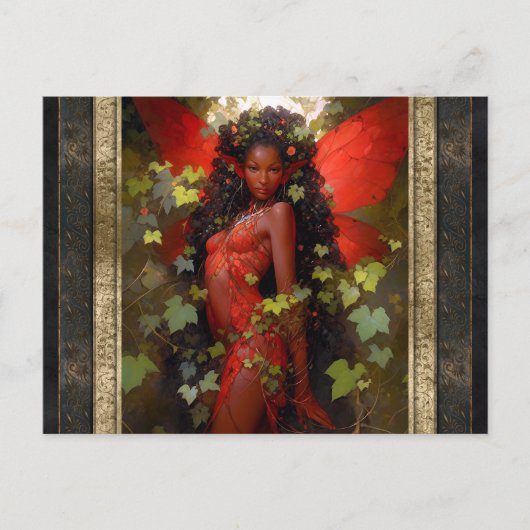 美しい赤の妖精の女性ファンタジーアート ポストカード (正面)