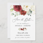 美しい赤の白のバラフローラユーカリ結婚プス セーブザデート (正面)