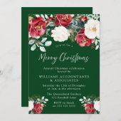 美しい赤の白の緑のフローラクリスマスパーティー 招待状 (正面/裏面)