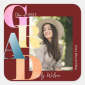 美しい赤はっきりしたフォント写真2024卒業 スクエアシール (正面)