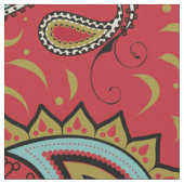 美しい赤アクアと黒のペイズリーラージリピート ファブリック (クローズアップ)