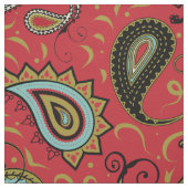 美しい赤アクアと黒のペイズリーラージリピート ファブリック (見本)