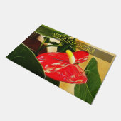 美しい赤アントゥリウム熱帯花の写真 ドアマット (アングル)