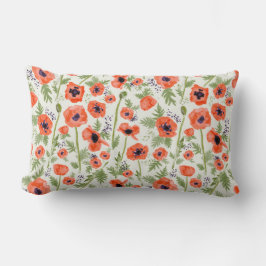 美しい赤オレンジのケシのパターン ランバークッション