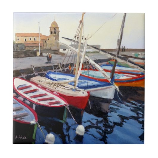 美しい赤オレンジブルーグリーンボート タイル (正面)