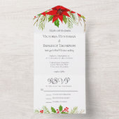 美しい赤クリスマスポインセチア結婚フローラ オールインワン招待状 (内側)