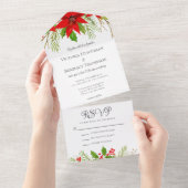 美しい赤クリスマスポインセチア結婚フローラ オールインワン招待状 (貼ってはがせる)