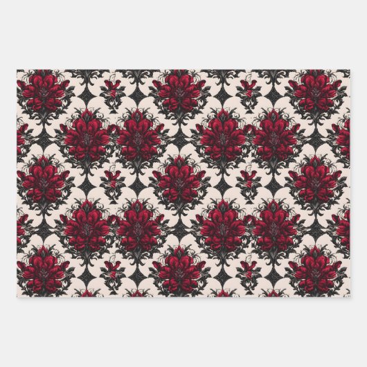 美しい赤ゴシック様式バラ ラッピングペーパーシート (正面3)