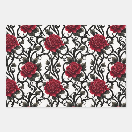 美しい赤ゴシック様式バラ ラッピングペーパーシート (正面2)