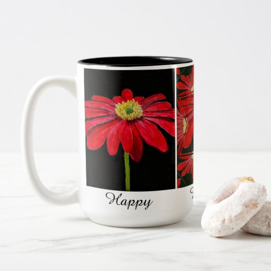 美しい赤デイジーマグ2トーンマグ， 15オズ ツートーンマグカップ (ドーナツ)