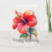 美しい赤ハイビスカスフラワーアート カード (正面)